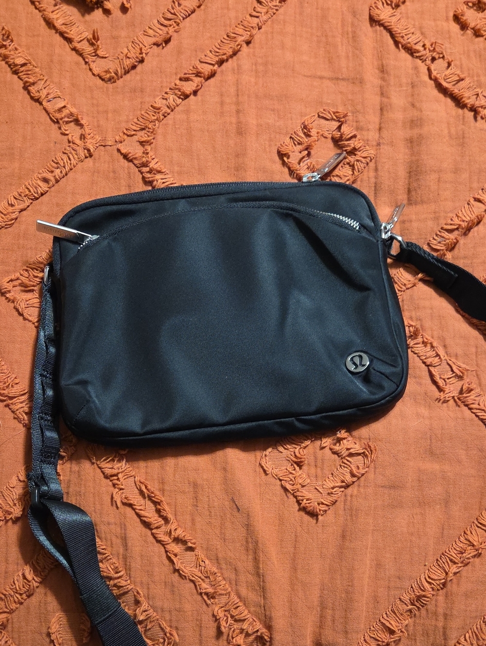 lululemon athletica Black Crossbody Belt Bag with Silver Hardware